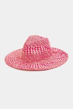 Wide Brim Checkered Paper Straw Weave Beach Sun Hat Adjustable String Accessory - £21.92 GBP