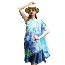 Anyyou 100% Mulberry Silk Sky Blue Long Scarf Luxury Brand Women Beach Shawl Wea - £71.52 GBP
