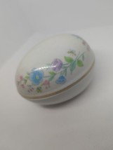 Vintage Porcelain Egg Trinket Box Spring Floral Flower Oval Gold Trim Japan - £7.81 GBP
