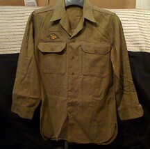 Museum Quality WWII Green Wool US Army Shirt 14 1/2 x 32 Ruptured Duck P... - €34,09 EUR