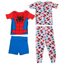 Marvel Comics Spider-Man Costume &amp; AOP Toddler 4-Piece Pajama Set Multi-Color - £24.36 GBP