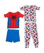 Marvel Comics Spider-Man Costume &amp; AOP Toddler 4-Piece Pajama Set Multi-... - £24.82 GBP