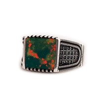 Bloodstone Ring, Statement Men&#39;s Ring, Men Gemstone Ring, 925 Silver Ring - £68.51 GBP