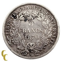 1870-A France 5 Francs (VF) Very Fine Condition - £102.17 GBP