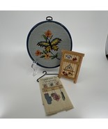 Lot of 3 Vtg Cross Stitch Pieces Completed Butterfly CottageCountry Deco... - $15.00