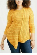 NY Collection Womens Yellow Asymmetric Striped Tunic Top Shirt Plus 1X - $16.07