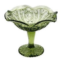 Daisy &amp; Button Crimped Tall Compote Emerald Green Imperial Glass Ohio 7&quot;... - $761.39 MXN