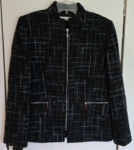 Womens 12 Tahari Arthur S. Levine Black/Blue/Gray Zip Front Lined Jacket... - $537.93 MXN