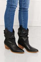 MMShoes Scrunch Cowboy Ankle Low Calf Bootie Cowgirl Heeled Boots in Black - $56.00