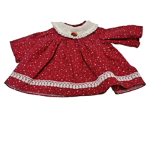 Vintage Handmade 12 to 14&quot; Doll Dress Red Floral Lace 7.75&quot; Long - £8.03 GBP