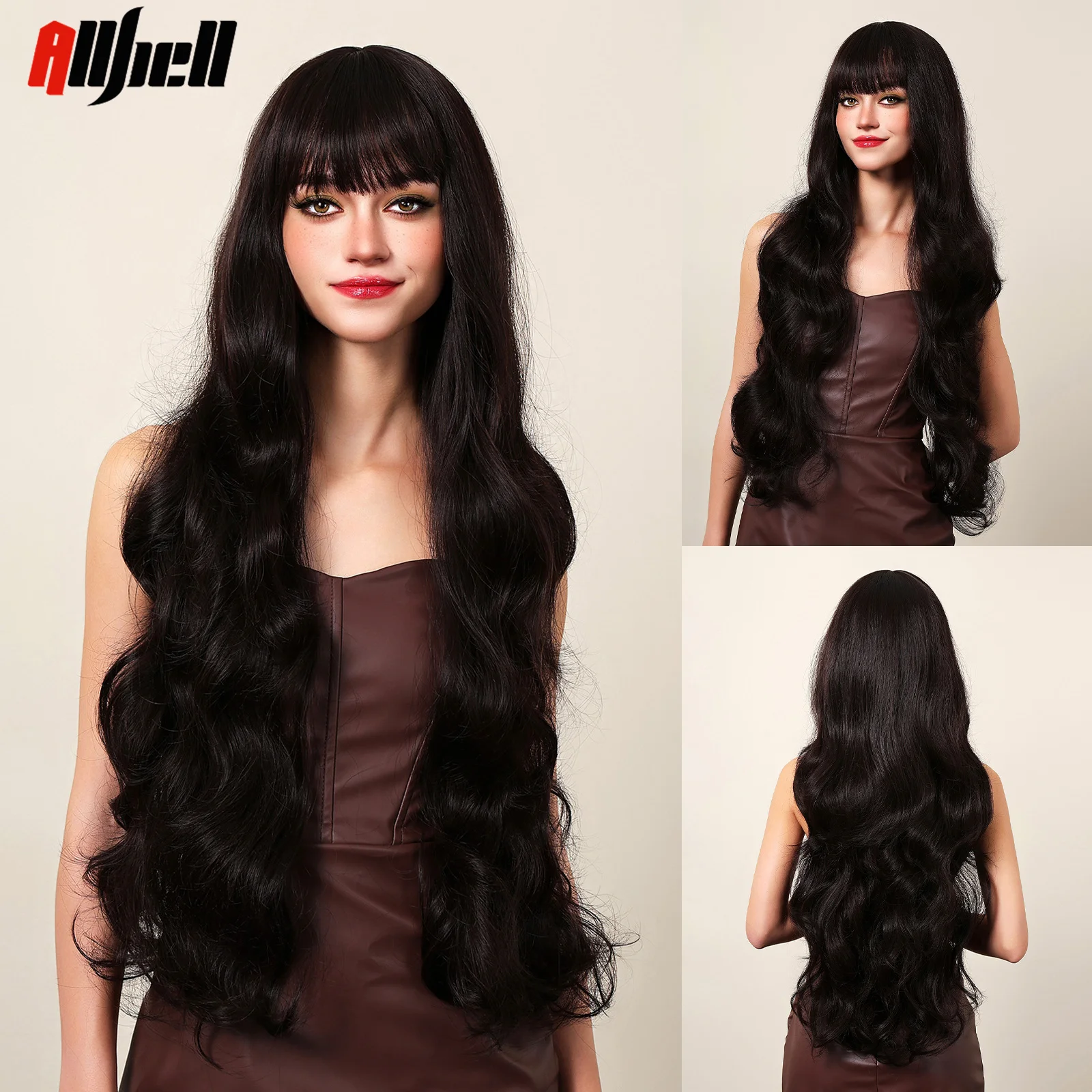 Black Wigs Long Body Wavy Hair for Women Afro Curly Wave Heat Resistant Ha - £16.73 GBP+