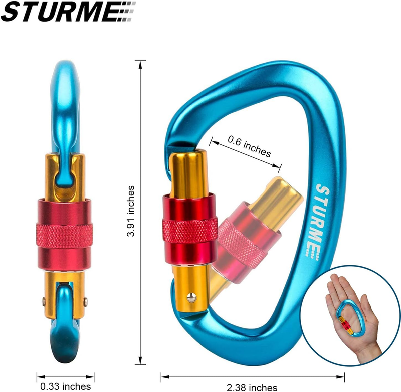 STURME UIAA Certified Climbing Carabiner Clips, 2 Pack 25Kn(5623Lbs) Screwgate L Item image 2