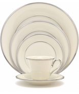 Lenox USA Fine Porcelain China SOLITAIRE 5pc Place Setting Platinum Trim - $86.39