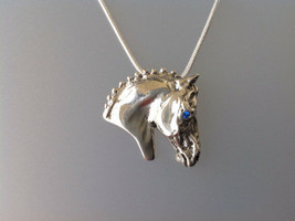 Dressage Horse head Pendant w/ stone eye Sterling Silver Necklace Jewelry - £70.06 GBP