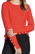 NWT Rachel Parcell Womens Scallop Crew Neck Sweater Red Scarlet Size XXS - £7.03 GBP