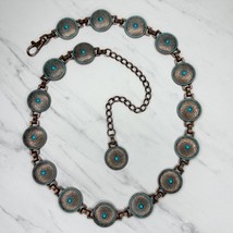 Faux Turquoise Studded Western Concho Metal Chain Belt Size Medium M Lar... - $39.59