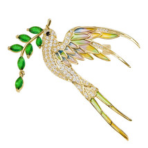 Colorful Feather Bird Brooch GoldPlated Cubic Zirconia Gift - £32.33 GBP