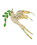 Colorful Feather Bird Brooch GoldPlated Cubic Zirconia Gift - $55.66 CAD