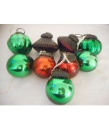 Lot of 10 Vintage Kugel Style Ornaments Green Red Crackle Glass Made in ... - $75.99