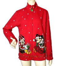 Disney Parks Red Embroidered Christmas Zip Front Sweatshirt Jacket Size XL - £156.90 GBP