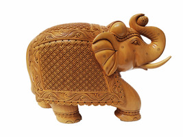 Wooden Carved Elephant Wooden Elephant Figurine Statue Carved Elephant S... - £235.90 GBP