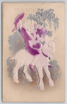 Easter Greetings Child Riding Lamb Embossed Postcard W26 - £6.35 GBP