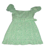 ZARA Linen Blend Mini Dress Green Floral Ruffle Trim belted Sz M sun summer - £18.25 GBP