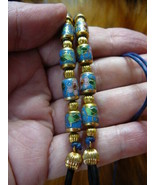#E-66-20) Blue Cloisonné Eyeglass leash holder gold necklace lanyard beaded - £25.74 GBP