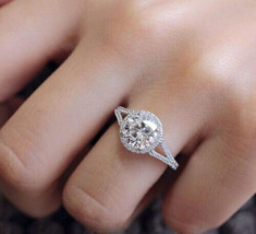 Halo Engagement Ring 2.45Ct White Round Cut Moissanite 14K White Gold in Size 6 - £210.99 GBP