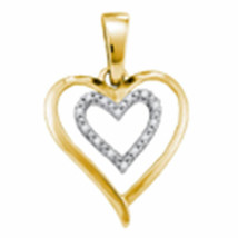 Yellow-tone Sterling Silver Womens Round Diamond Double Heart Pendant 1/20 Cttw - £46.78 GBP