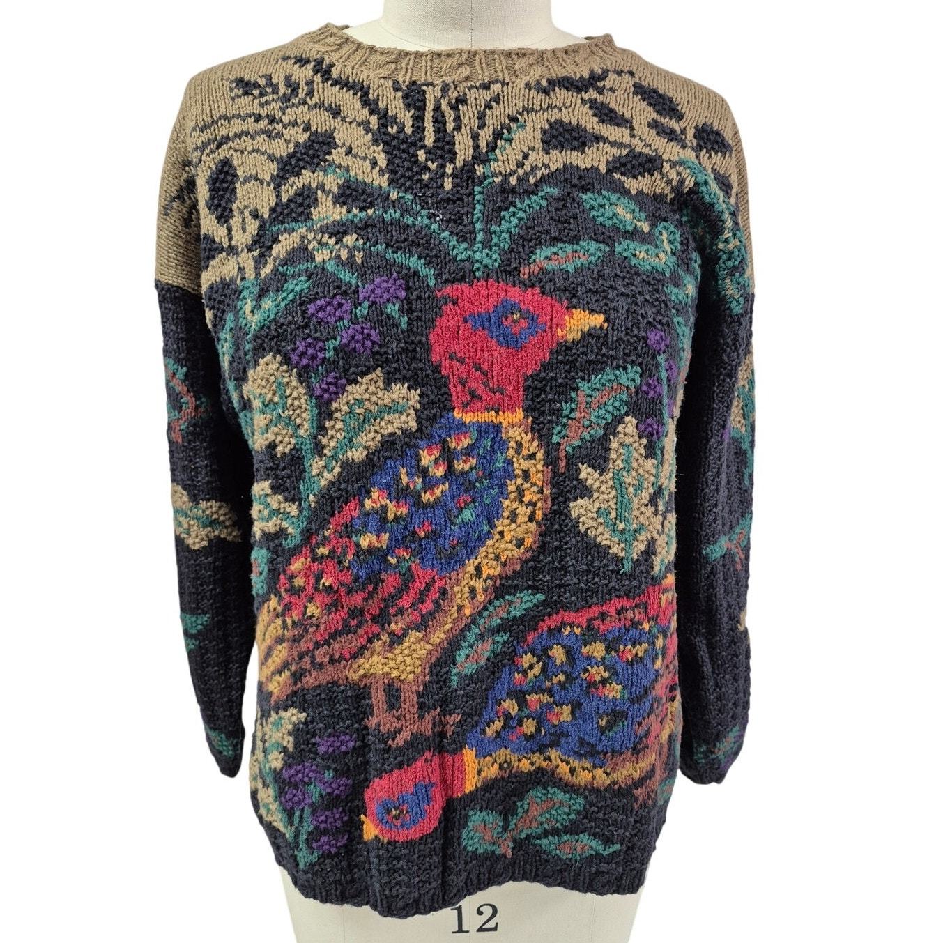 Vtg 90s y2K Portraits by Northern Isles Hand Knitted  Quail Intarsia Swe... - $87.12