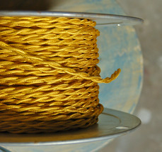 Gold Twisted Rayon Covered Wire, Vintage Style Cloth Lamp Cord, Antique - £1.10 GBP