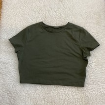 Wild Fable CROPPED Top Scoop Neck Tee Shirt Olive Green Short Sleeve XL - $8.80