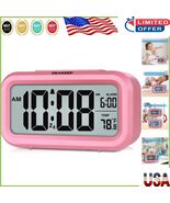Battery Operated Pink Digital Alarm Clock with Adjustable Brightness &amp; S... - $33.20 CAD