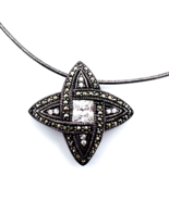 Vintage Signed KC Crystal Marcasite Pendant Round Omega Chain Necklace - £35.81 GBP