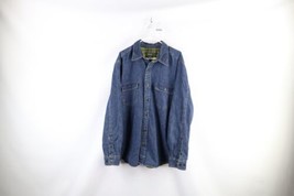 Vintage Eddie Bauer Mens XL Faded Flannel Lined Denim Button Shirt Jacket Blue - £46.50 GBP