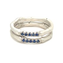 Sterling 18k White Vermeil Bamboo 3 mm Ring w/ Blue Sapphire Accents Sz 6 - $68.31