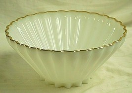 AH Fire King Opaque Milk White Glass Bowl Ribbed Gold Rim 11&quot; Large Vintage MCM - £38.75 GBP