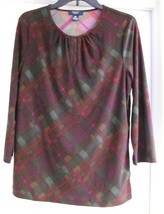 CHAPS Knit Shirt Top Plaid Poly Blend 3/4 Sleeves XL MSRP $49 NEW - £21.08 GBP