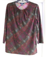 CHAPS Knit Shirt Top Plaid Poly Blend 3/4 Sleeves XL MSRP $49 NEW - £21.17 GBP