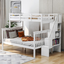 Stairway Twin-Over-Full Bunk Bed with Storage and Guard Rail for Bedroom, White - £562.30 GBP