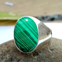 Natural Green Malachite Ring Oval Gemstone Ring Gift For Men Jewelry Ring  - £52.21 GBP