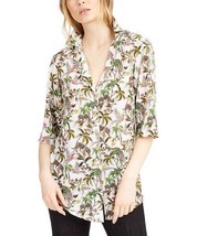 $228 Nanette Lepore Tiger Palm Tree Tropicana Elbow-Sleeve Button-Up XS NWOT - £20.65 GBP