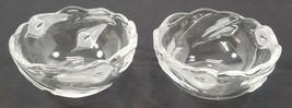 N) Set of 2 Frosted Glass Scalloped Rim Candy Dish Bowls - 5-5/8&quot; Floral Design - £7.76 GBP