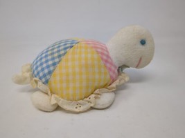 Eden Toys Plaid Pastel Turtle Tortoise Rattle Plush Lace VTG 60s 70s 80s - £46.71 GBP