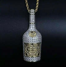 Iced Out Champagne Bottle Emoji Necklace Hip Hop CZ Jewelry Gold Pendant - £21.10 GBP