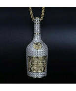 Iced Out Champagne Bottle Emoji Necklace Hip Hop CZ Jewelry Gold Pendant - £20.33 GBP