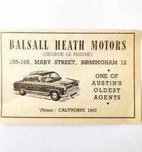 1954 Balsall Heath Motors Austin Car Dealership Advertisement Automobili... - €17,25 EUR