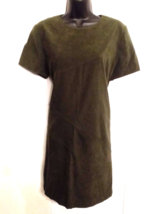 Worthington Olive Green SHEATH DRESS size 12 Petite Faux Micro Suede Dar... - $19.74