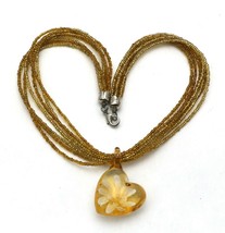 Beaded Necklace with Heart Shaped Clear Resin Pendant with a Floral Design - £9.33 GBP
